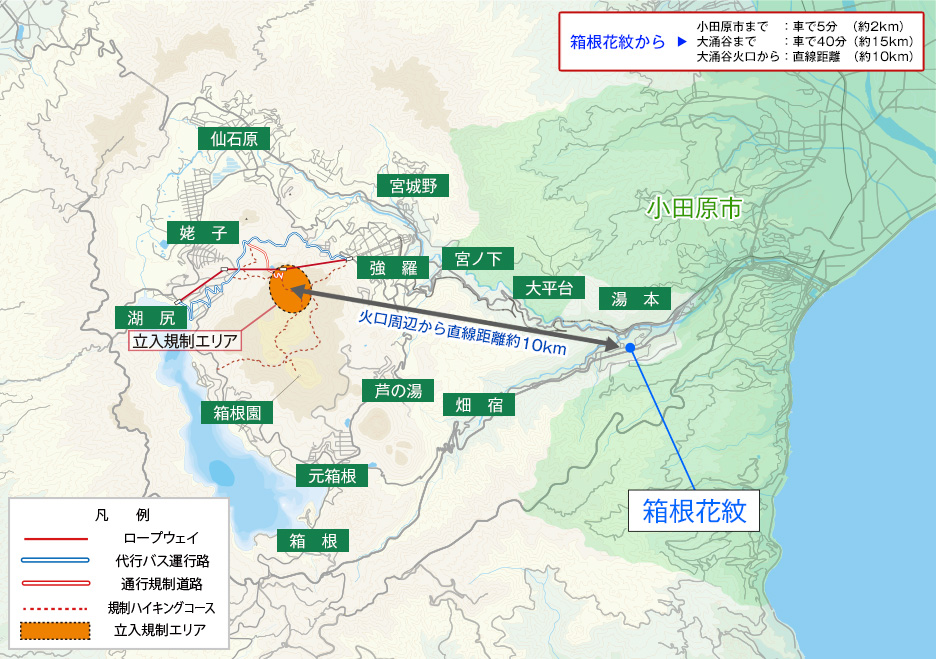 規制エリアと当館の位置